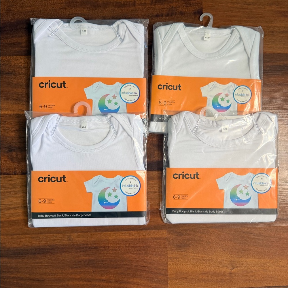4 Pack Cricut Infusible Ink Baby Bodysuit 6-9 M White NEW Sublimation Bundle